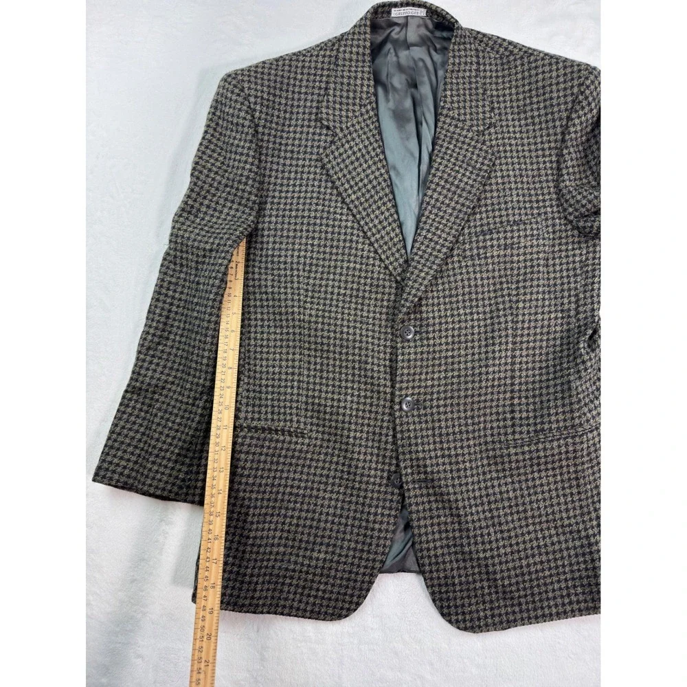 Andrew Fezza Gruppo GFT Mens Houndstooth Blazer Sport Coat Brown Olive 2 Button
